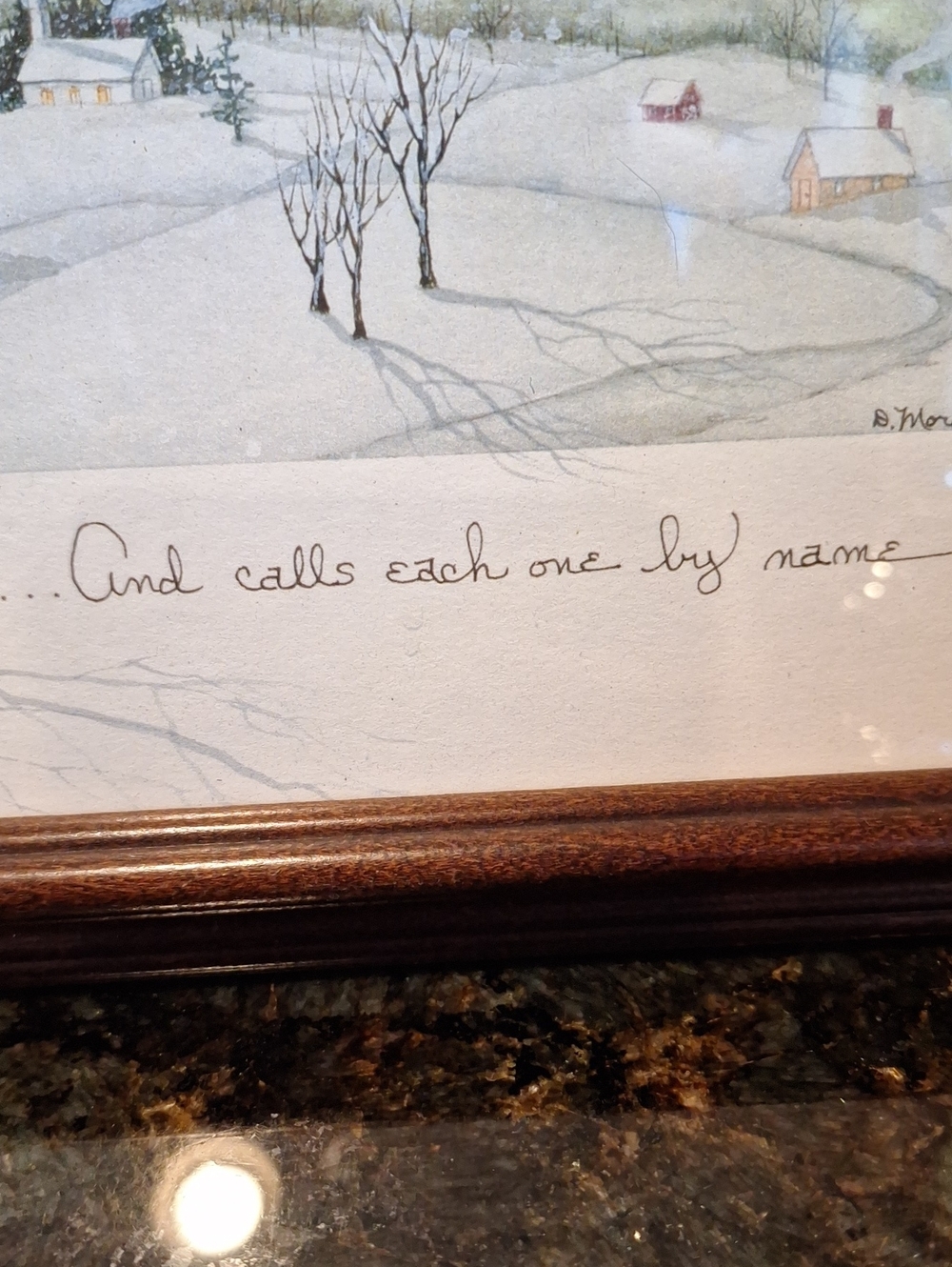 Winter Landscape. 1992 D. Morgan Brown Frame, White Accent 9× 16" Framed Size - Picture 4 of 9
